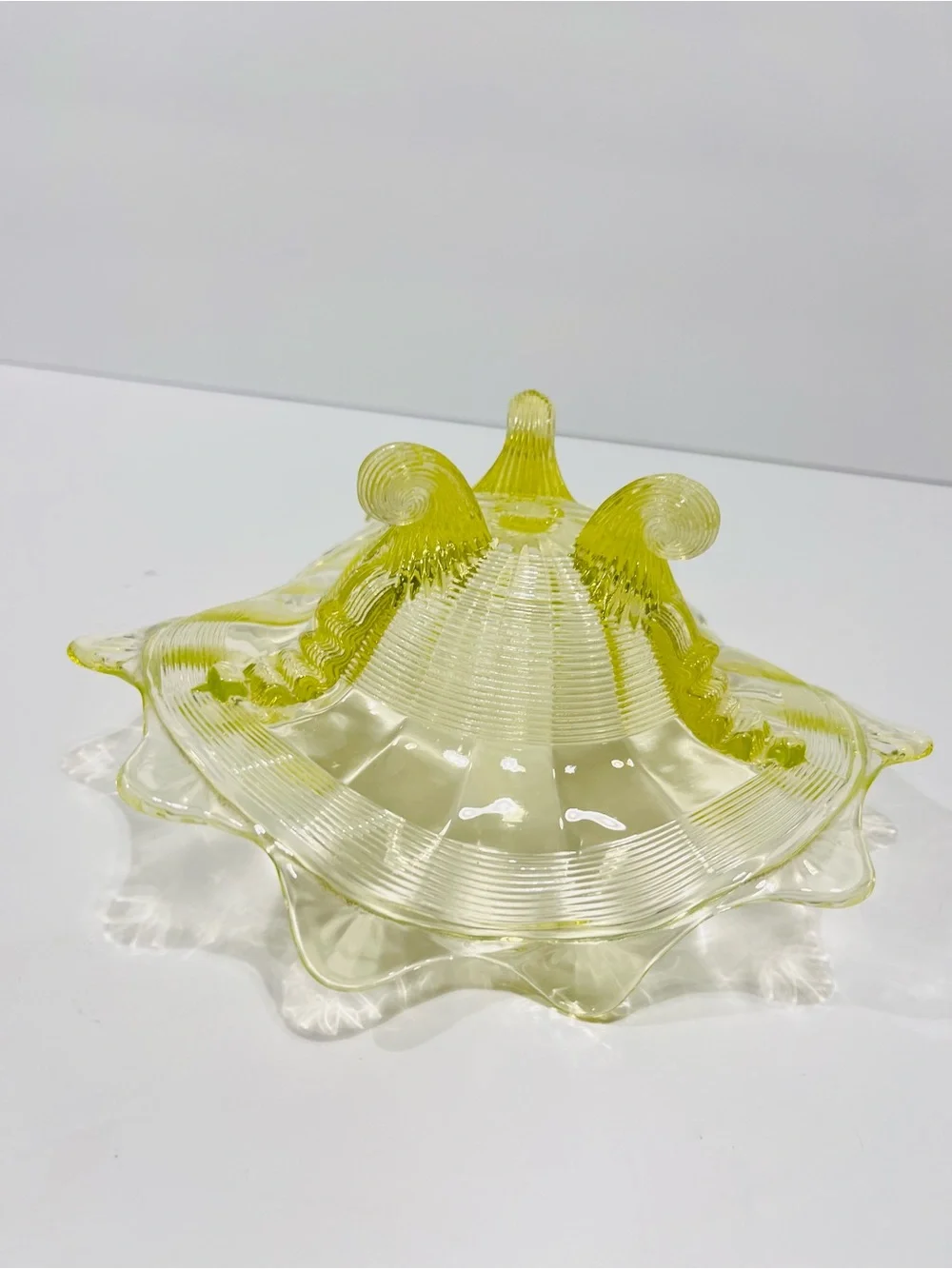 Antique 1890’s Northwood Vaseline Glass Fluted Scrolls Yellow Uranium Glass Bowl